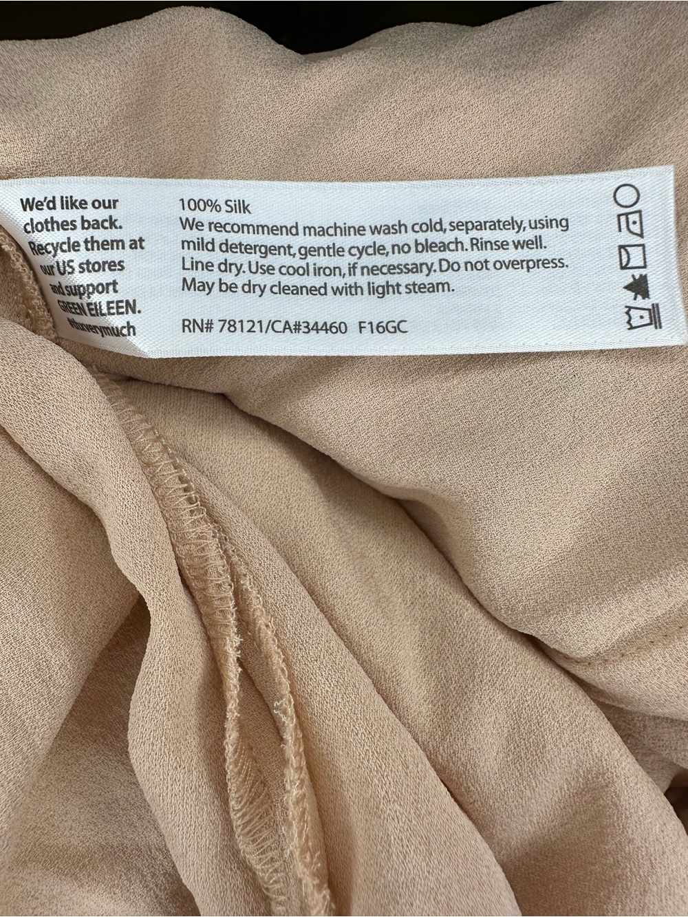 Eileen Fisher 100% Silk Blush Pink Hidden Button Blouse Size S 3/4 Sleeve EUC - Picture 8 of 8